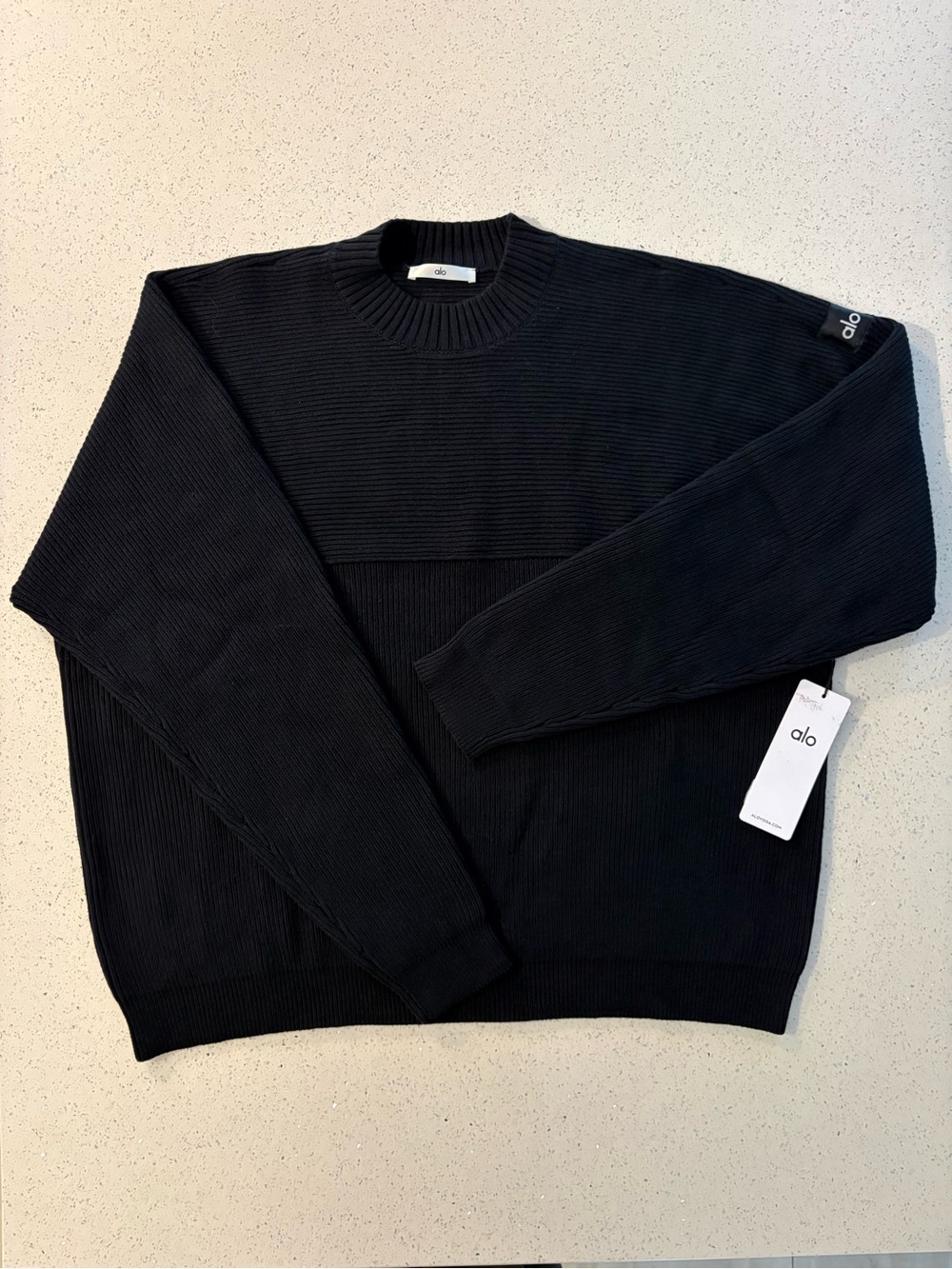 ALO Yoga Men’s Black Domain Rib Knit Crew Sweater - size XL *NWT